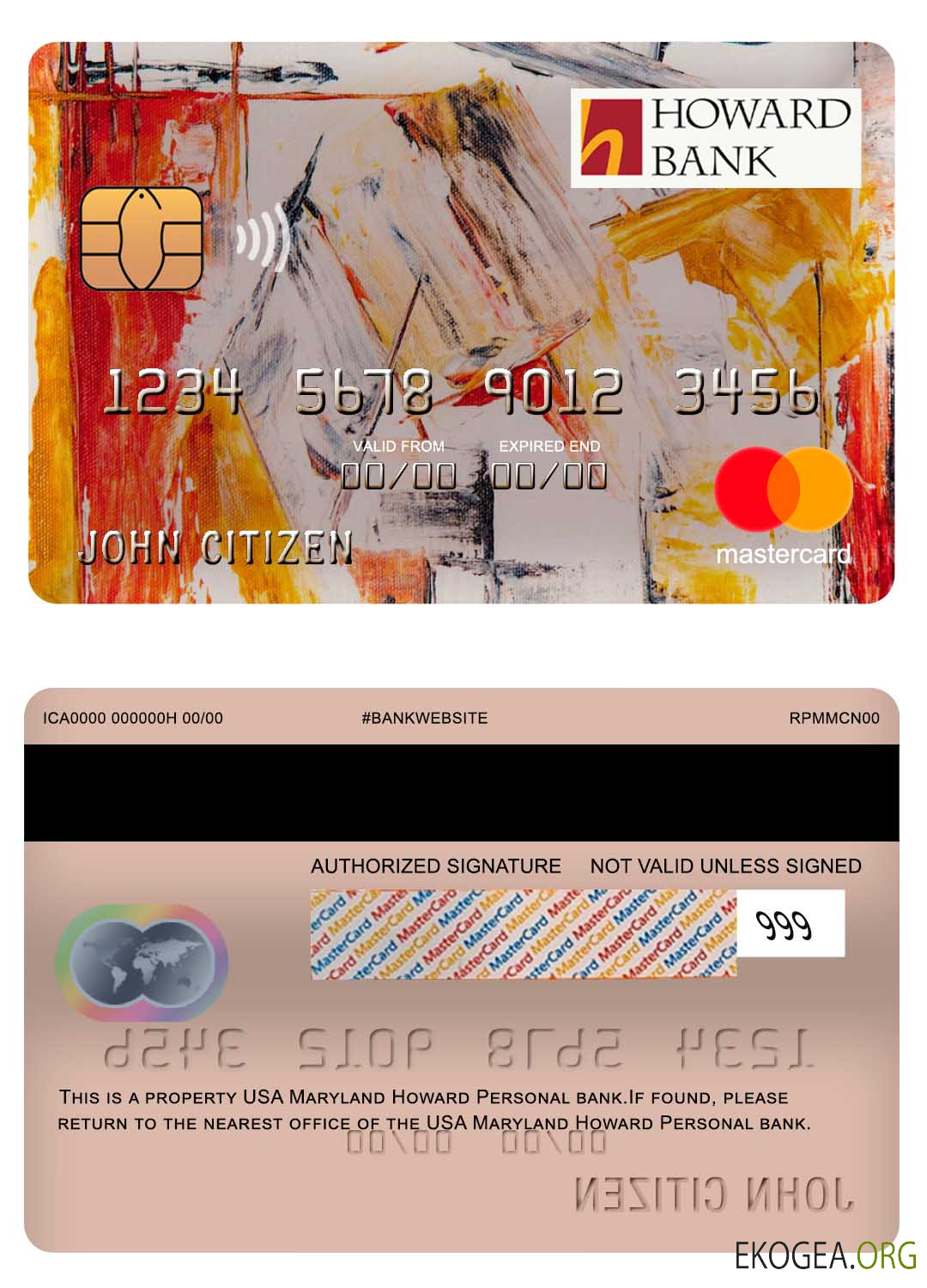 États Unis Maryland Howard Carte bancaire personnelle Mastercard